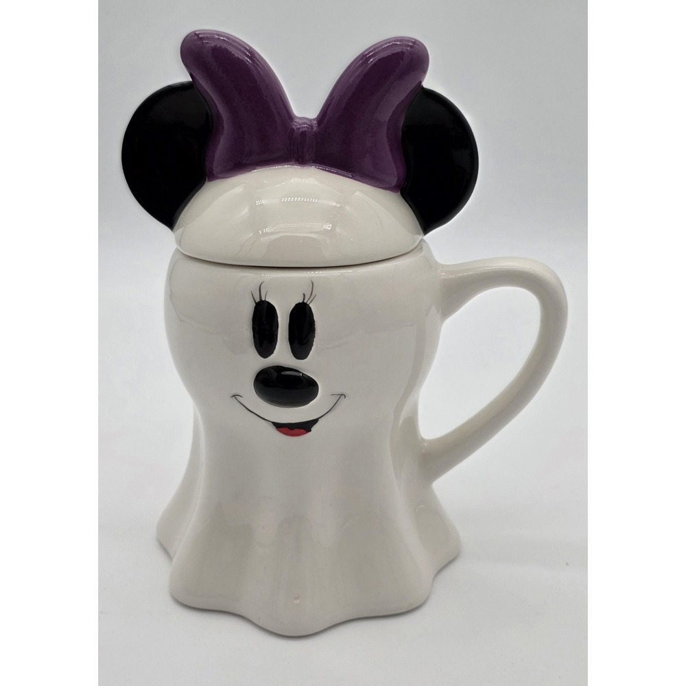 Disney Minnie Mouse Ghost Mug 17oz  New Halloween Cup w/Purple‎ Ears Lid #0239